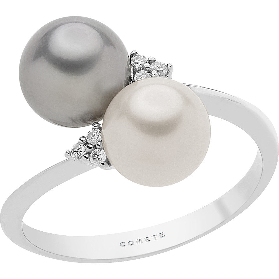 Anello in oro 18 kt con diamanti e perle -Comete