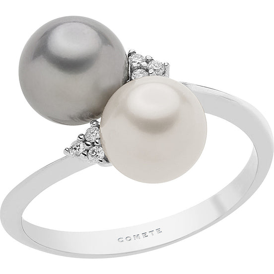 Anello in oro 18 kt con diamanti e perle -Comete
