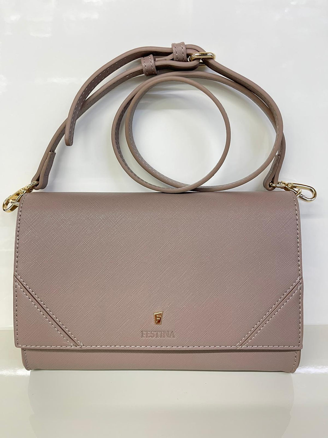 tracolla in pelle beige Festina